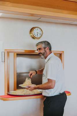 Miguel Ángel García Medina runs the officers’ deck mess hall