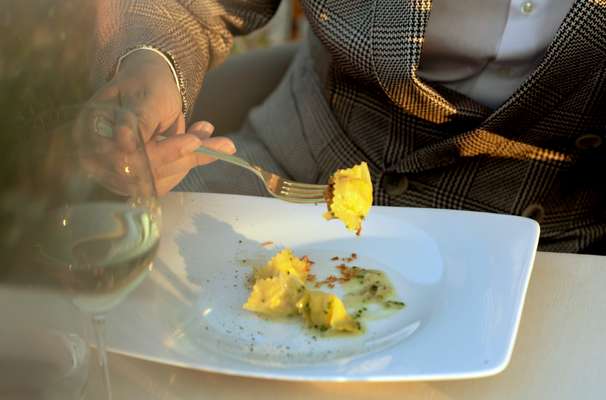 Forkful of fagottini pasta