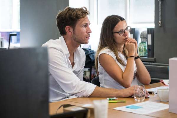 Brainstorming at an innovation hub