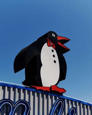The newly opened Mel’s Drive-In with its preserved penguin mascot 