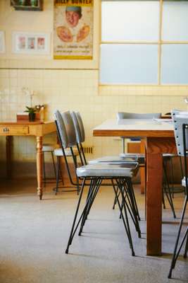 Vinyl seats, a hit at most milk-bar cafés 