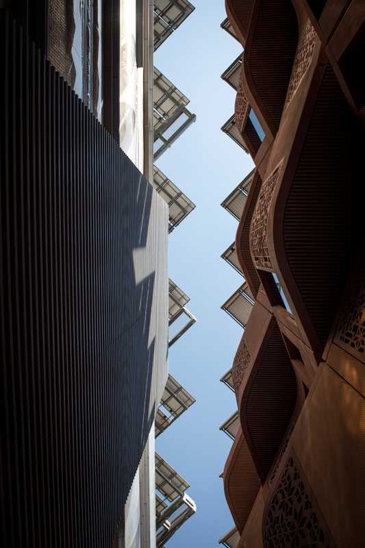 View from the narrow streets with the Masdar Institute on the left