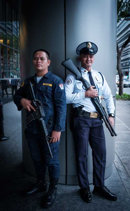 Most offices, malls and hotels in Manila have armed guards outside 