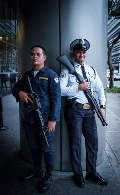 Most offices, malls and hotels in Manila have armed guards outside 