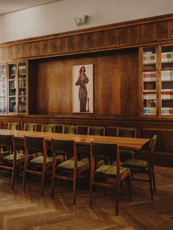 Monastery library; monks  run the adjoining restaurant