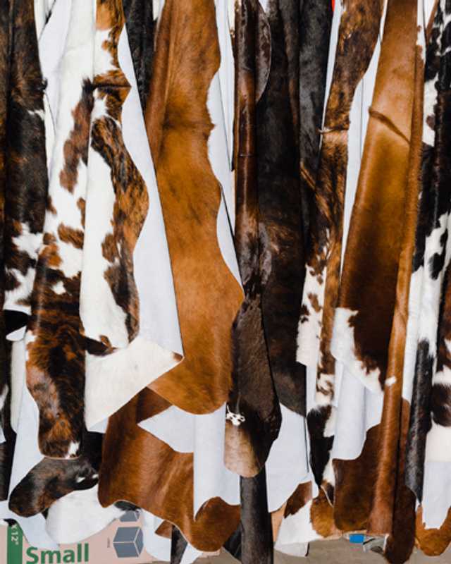 Cowhides for sale at the fair 
