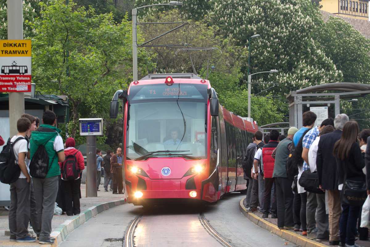 Locally made Silkworm tram on Bursa's streets