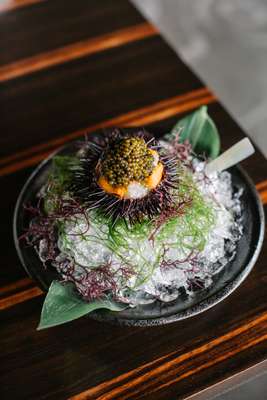 Marinated botan shrimp with sea urchin and oscietra caviar