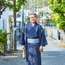 Satoru Oshiro in a traditional Ryukyu kasuri kimono 