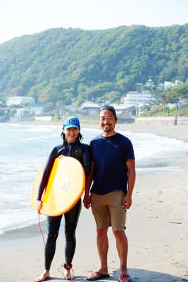 Kazushi Tsuda and wife Minori of Beach Hayama Outdoor Fitness Club
