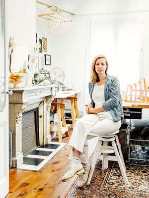 Belgian-born designer Mieke Mertens in  her atelier 