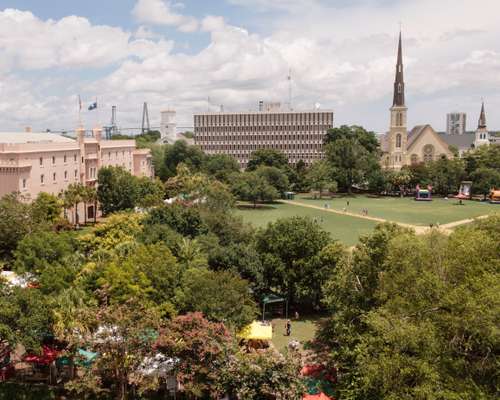 Marion Square, at the corner of King Street and Calhoun Street