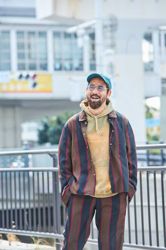 Dan Shinjo in a new hoodie dyed in Okinawa