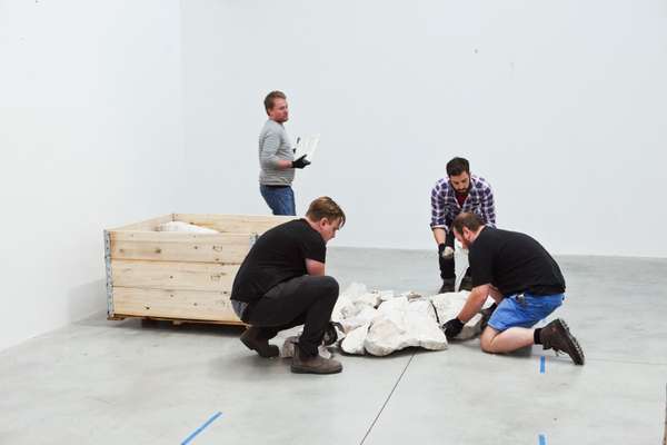 White Onyx Line’ by Richard Long being installed 