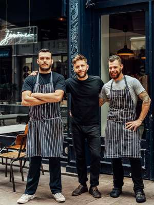 Chef David Legeay and his team outside his restaurant Janine