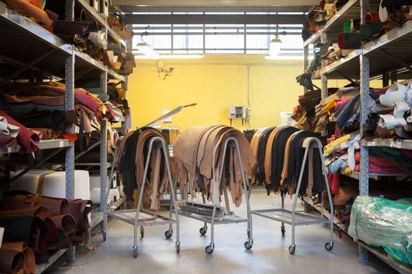 Leather hides at Adriano Meneghetti’s workshop