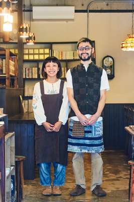 Akio (on right) and Aoi Yamazaki at Mahou Coffee in Naha