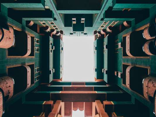 View to the sky from one of the courtyards