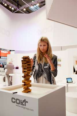 Building block game at an exhibitor’s booth