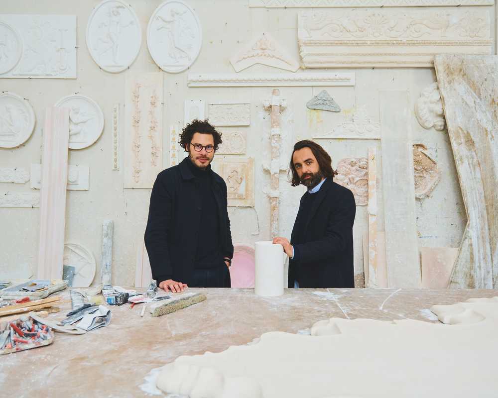 Florent Linker (left) and Guillaume Garnier at Staff Espaces Volumes plaster works