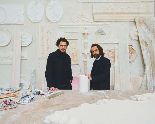 Florent Linker (left) and Guillaume Garnier at Staff Espaces Volumes plaster works