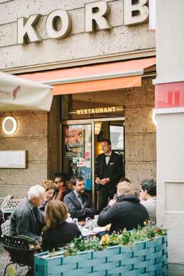 Editorial meeting at Café Korb