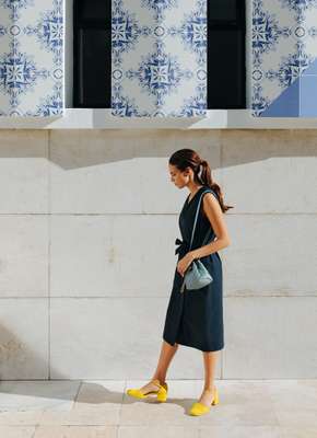 Dress by Norse Projects, sandals by Hudson, bag by Chanel