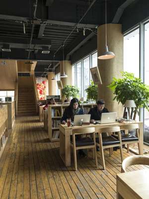 Locals work in the multi-functional café library in the Hi-Tech Development Zone 