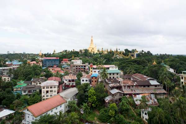 View of Shwedagon Pagoda in Yangon from Vista Bar terrace