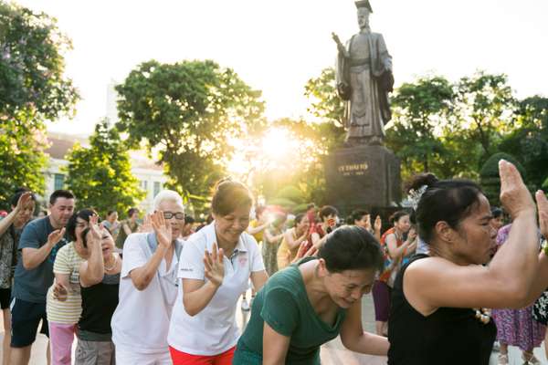 Laughing yoga is a popular pastime