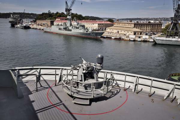 One of the ship's four 20mm remote weapons stations