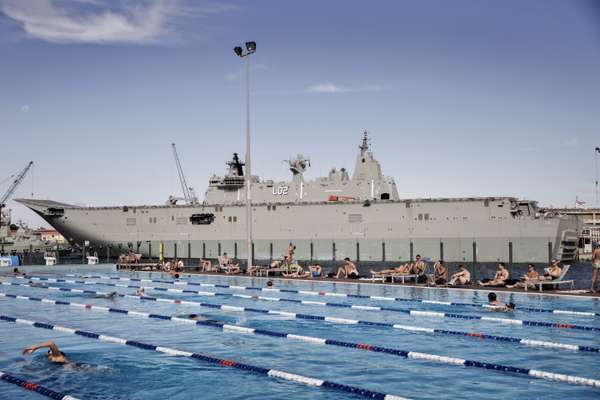 The 'Canberra', possibly guarding against dive-bombing