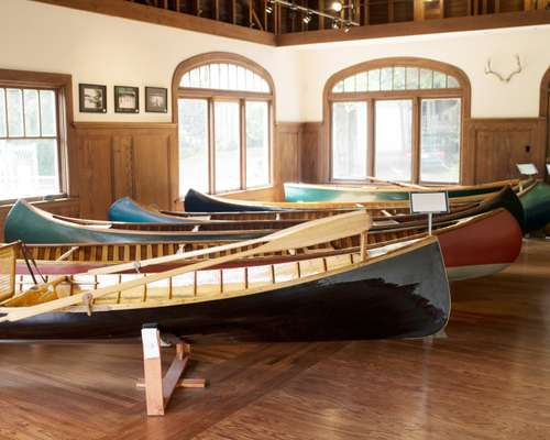 Guideboat Co’s vintage boat showroom