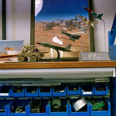 Models on a worker’s bench at Aerosud