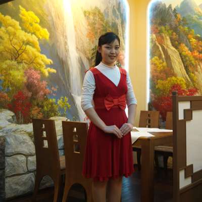 Waitress in a North Korean restaurant