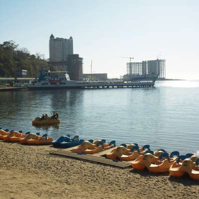 Central beach in Vladivostok. The hotel in the background is being built for the forthcoming APEC summit