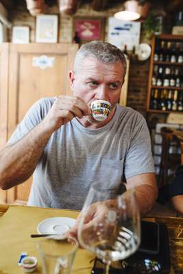 Pigozzo enjoys an espresso