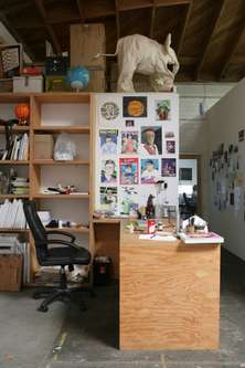 Wood has divided his cavernous space into different working areas
