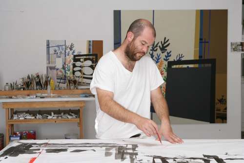Painter Jonas Wood in his studio