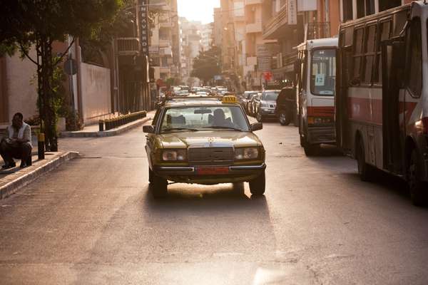 Taxi at sundown in Hamra area