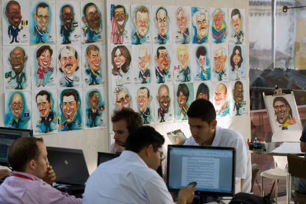Caricatures of participating heads of state in the press centre