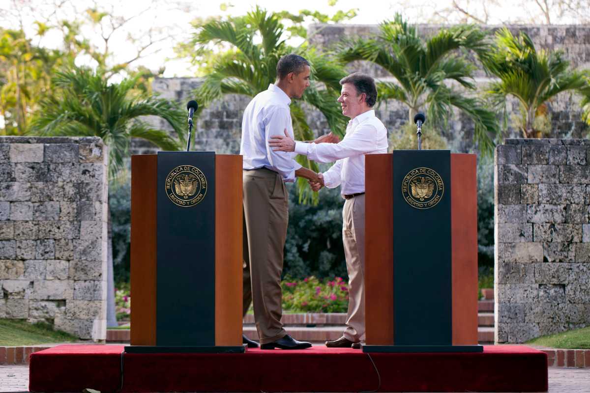Santos and Barack Obama after a bilateral meeting in Cartagena