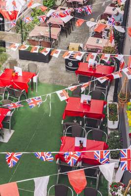 British and Gibraltarian flags on display at a restaurant