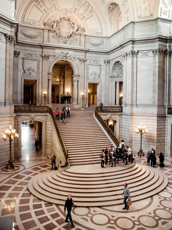 Interior rotunda and stairs at San Francisco City Hall