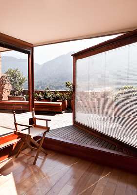 The study opens onto the terrace, which has stunning views of the mountains