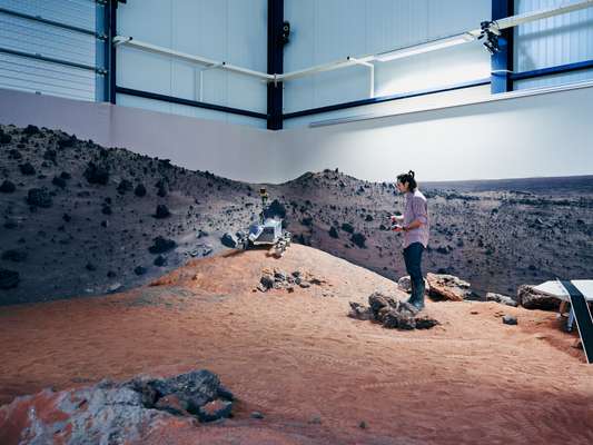 Automation and robotics engineer Martin Azkarate in the Mars Yard 