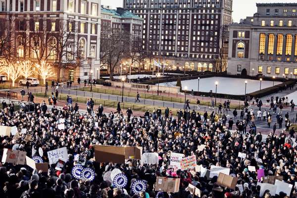 Protest at Columbia University in New York against Trump’s executive order banning refugees from entering the US