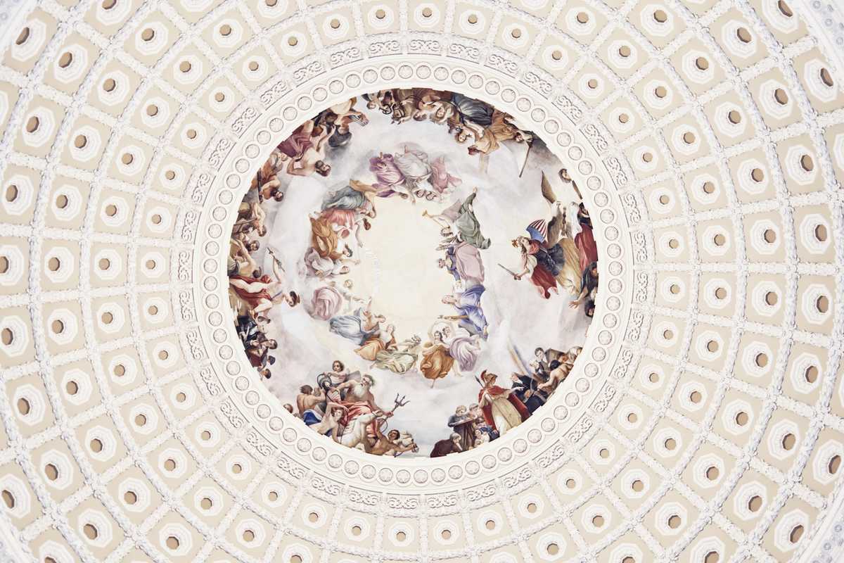 ‘The Apotheosis of Washington’ fresco by Greek-Italian artist Constantino Brumidi inside the dome of the US Capitol