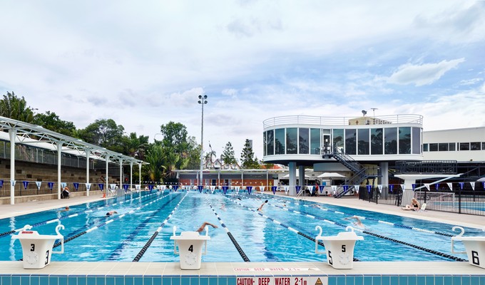 Centenary Pool with the complex’s gym in the background