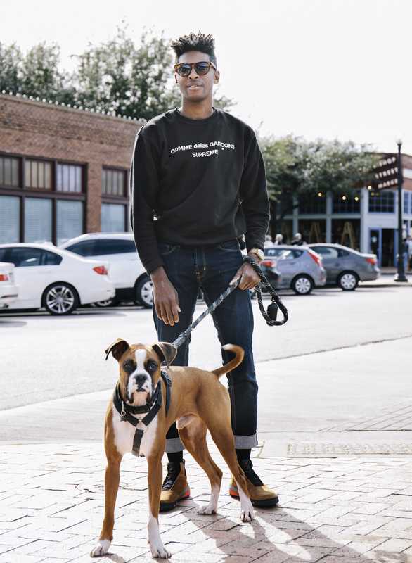 Artist Tramaine Townsend and his boxer, Tokyo